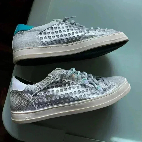 Size 40 P448 Teal, White, and Silver Sneakers - Picture 4 of 10